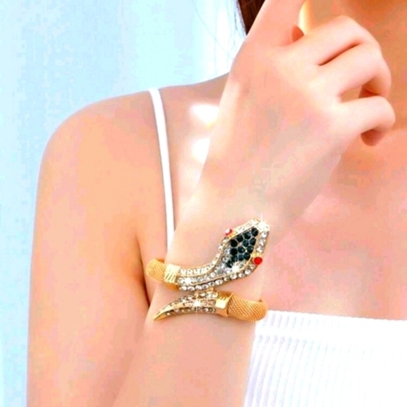 Serpent Shape - Fully Inlaid, Gold Enamled Sparkling Bracelet - Extension - Picture 4 of 5